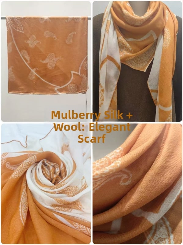 Шал Snow от мулбърска коприна и вълна, квадратен формат, двустранно принтиран, пролет 2025 издание, персонализация налична