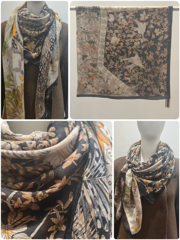 Шал Snow от мулбърска коприна и вълна, квадратен формат, двустранно принтиран, пролет 2025 издание, персонализация налична