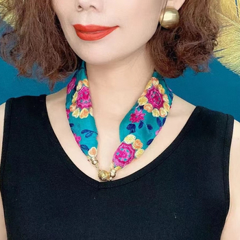 Бродиран шал за врата от памук и лен, флорална шарка, етнически стил, средна дължина, слънцезащита