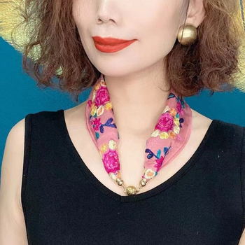 Бродиран шал за врата от памук и лен, флорална шарка, етнически стил, средна дължина, слънцезащита