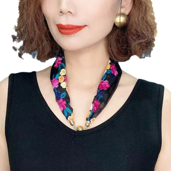 Бродиран шал за врата от памук и лен, флорална шарка, етнически стил, средна дължина, слънцезащита