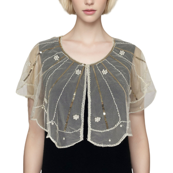 Вечерен аксесоар за рокля: мъниста и дантела, полиестер, плоско тъкане, райета, бродирани детайли