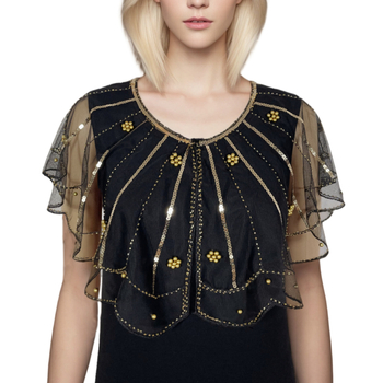 Вечерен аксесоар за рокля: мъниста и дантела, полиестер, плоско тъкане, райета, бродирани детайли