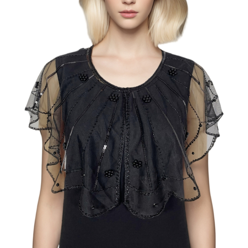 Вечерен аксесоар за рокля: мъниста и дантела, полиестер, плоско тъкане, райета, бродирани детайли