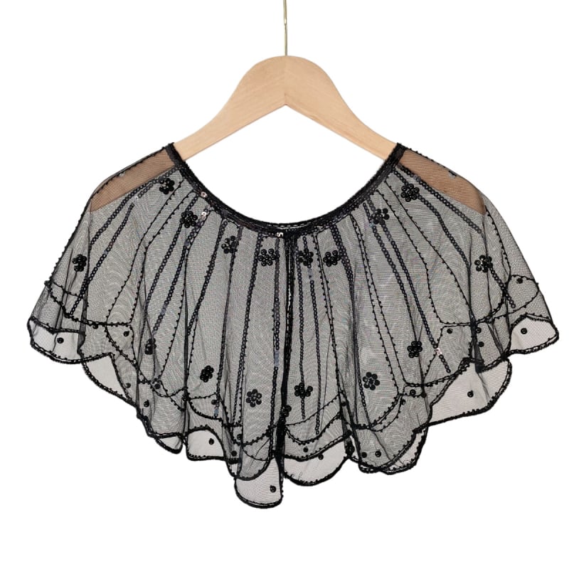 Вечерен аксесоар за рокля: мъниста и дантела, полиестер, плоско тъкане, райета, бродирани детайли