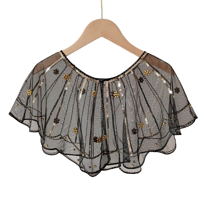 Вечерен аксесоар за рокля: мъниста и дантела, полиестер, плоско тъкане, райета, бродирани детайли