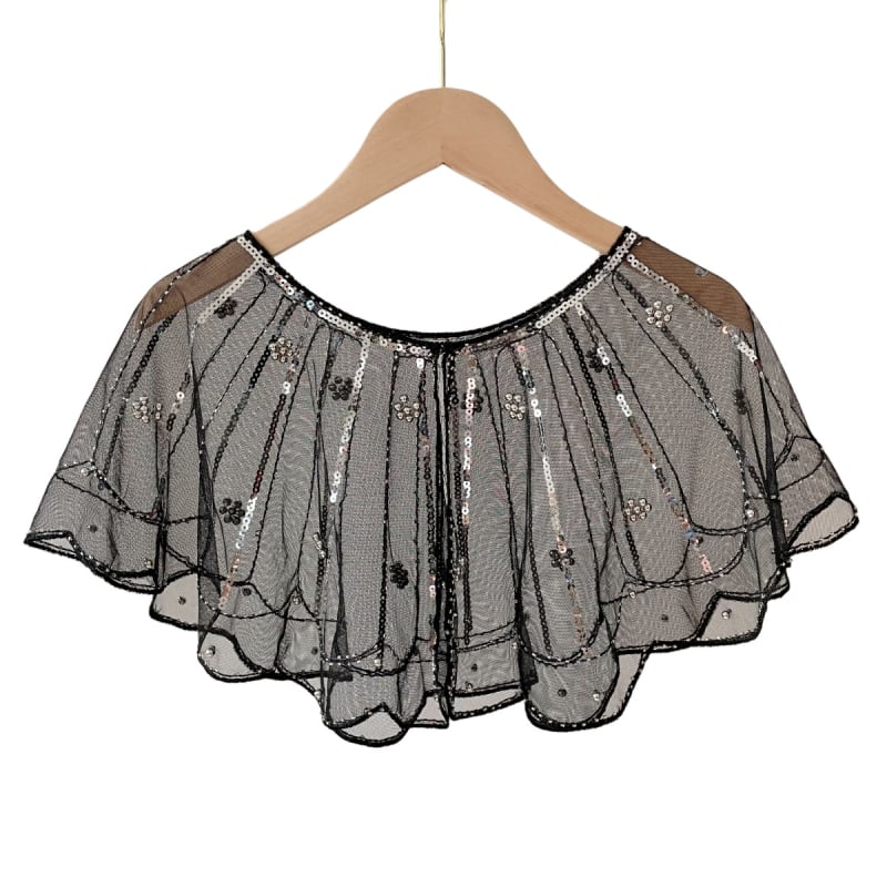 Вечерен аксесоар за рокля: мъниста и дантела, полиестер, плоско тъкане, райета, бродирани детайли