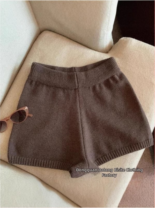 Широки плетени панталони с висока талия, дължина три четвърти, Arctic fleece плат, полиестерова смес, микроеластичност