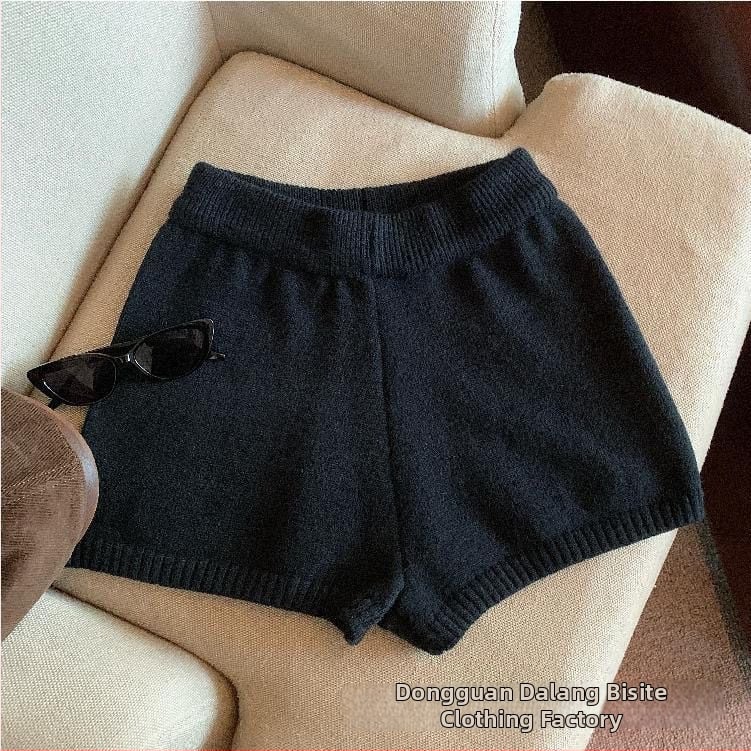 Широки плетени панталони с висока талия, дължина три четвърти, Arctic fleece плат, полиестерова смес, микроеластичност