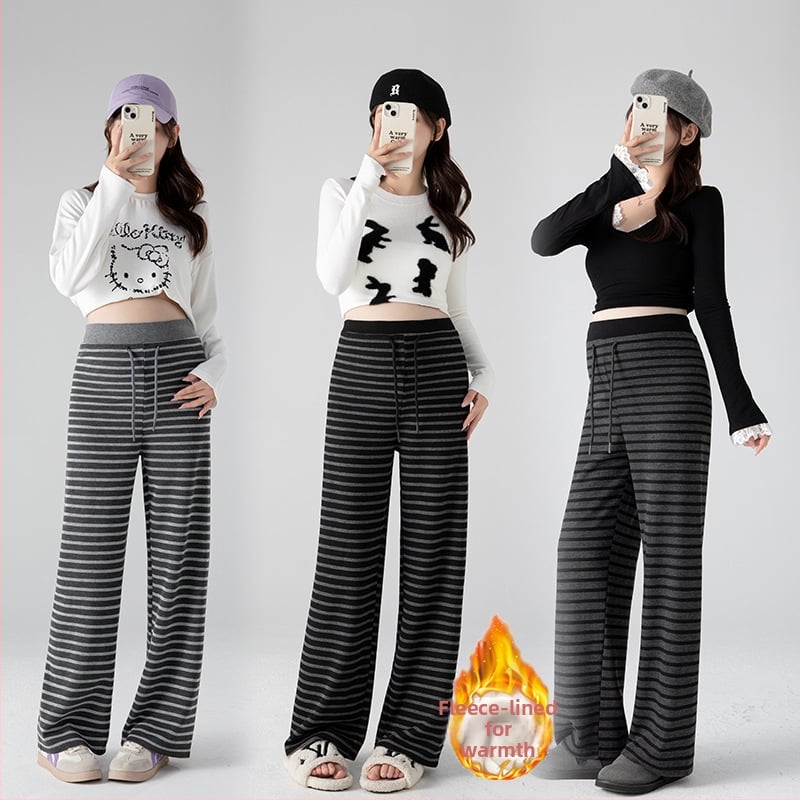 Rasedate laiad püksid triibulise mustriga, fliisvooder, kõhu toega, kevad-sügis 2025