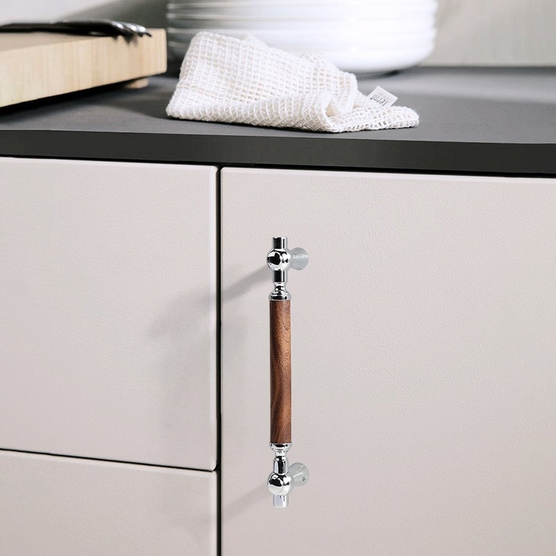 Дръжка за шкаф - медна сплав + орехово дърво, електроплатирана, стил лайт лукс, модел 2285/2287, за гардероб, шкафове и чекмеджета, баня и винен шкаф