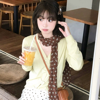 Дълъг платнен шал с точкова шарка, корейски стил, за пролет и есен, есенно 2025 издание, налично на склад (Материал: тъкан; Сезон: пролет и есен; Издание: есен 2025; Налично на склад)