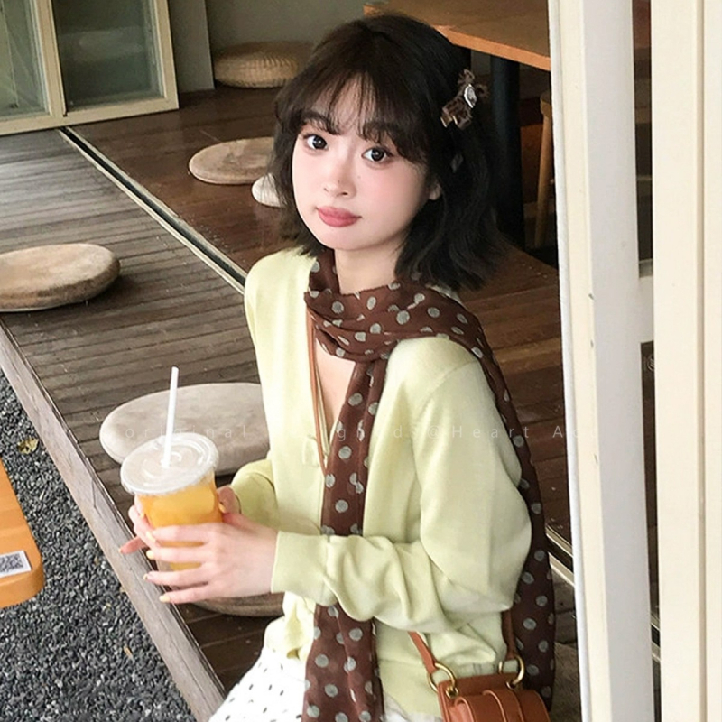 Дълъг платнен шал с точкова шарка, корейски стил, за пролет и есен, есенно 2025 издание, налично на склад (Материал: тъкан; Сезон: пролет и есен; Издание: есен 2025; Налично на склад)