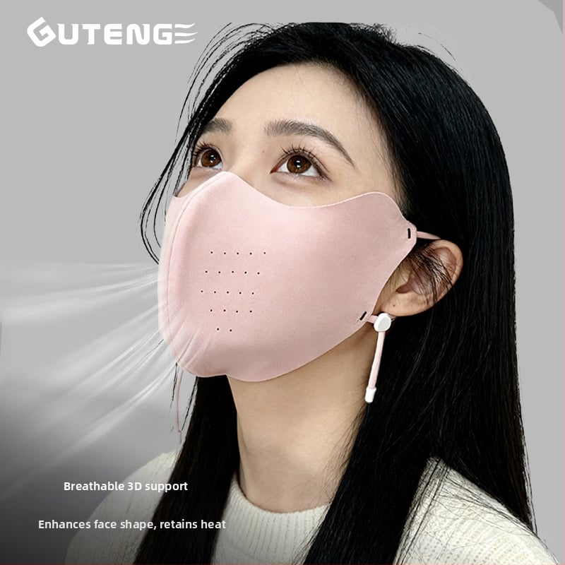 Топла есенно-зимна найлонова маска за лице с UPF50+ UV защита, ушни куки, монохромен модел, унисекс