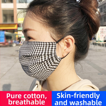 Памучна двуслойна дишаща маска за лице с каре модел, слънцезащита и защита от прах