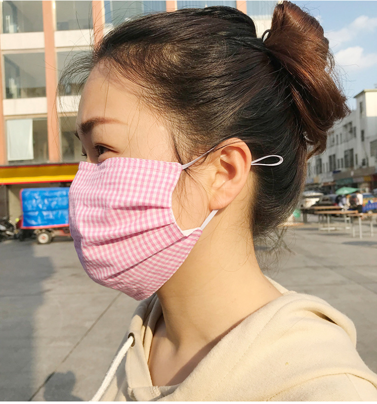 Памучна двуслойна дишаща маска за лице с каре модел, слънцезащита и защита от прах