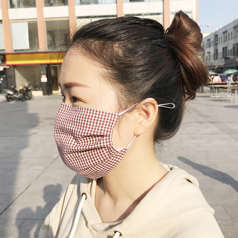 Памучна двуслойна дишаща маска за лице с каре модел, слънцезащита и защита от прах