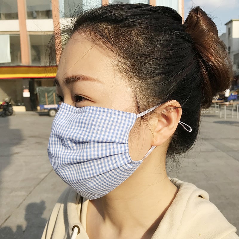 Памучна двуслойна дишаща маска за лице с каре модел, слънцезащита и защита от прах
