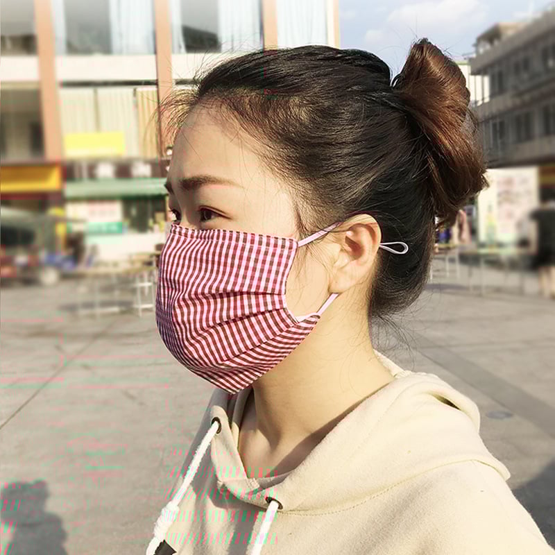 Памучна двуслойна дишаща маска за лице с каре модел, слънцезащита и защита от прах