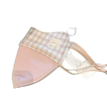 Детска топла маска за зимата, памук, клетъчен принт, карикатурен стил, с ушни ластички