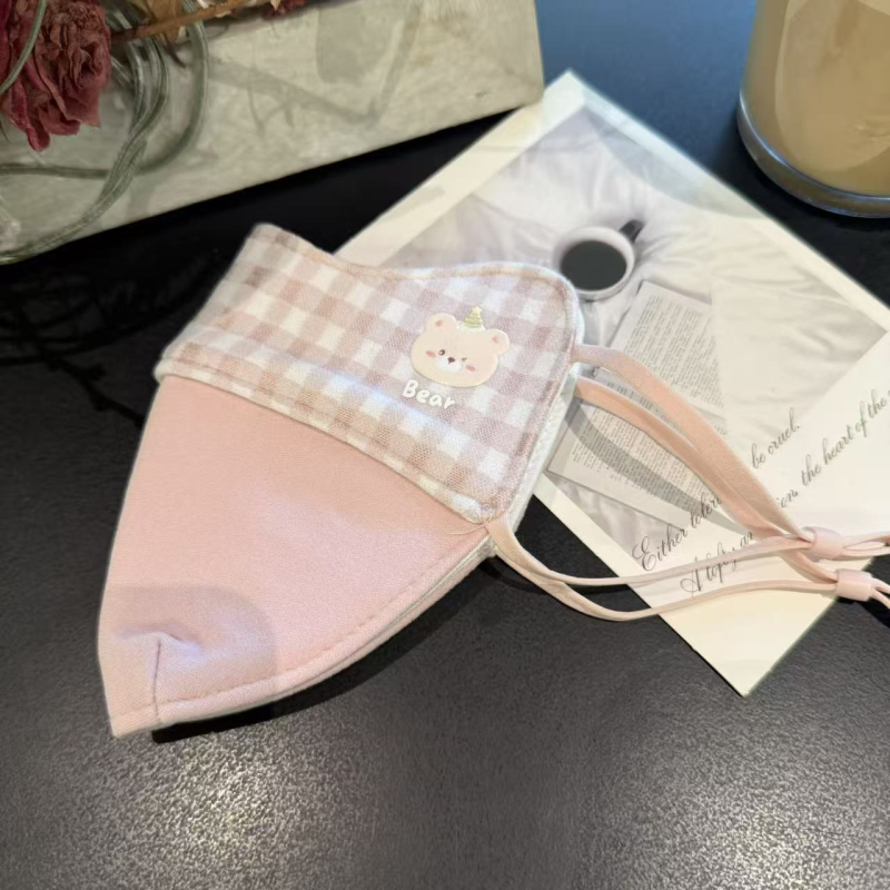 Детска топла маска за зимата, памук, клетъчен принт, карикатурен стил, с ушни ластички