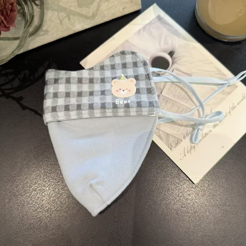 Детска топла маска за зимата, памук, клетъчен принт, карикатурен стил, с ушни ластички