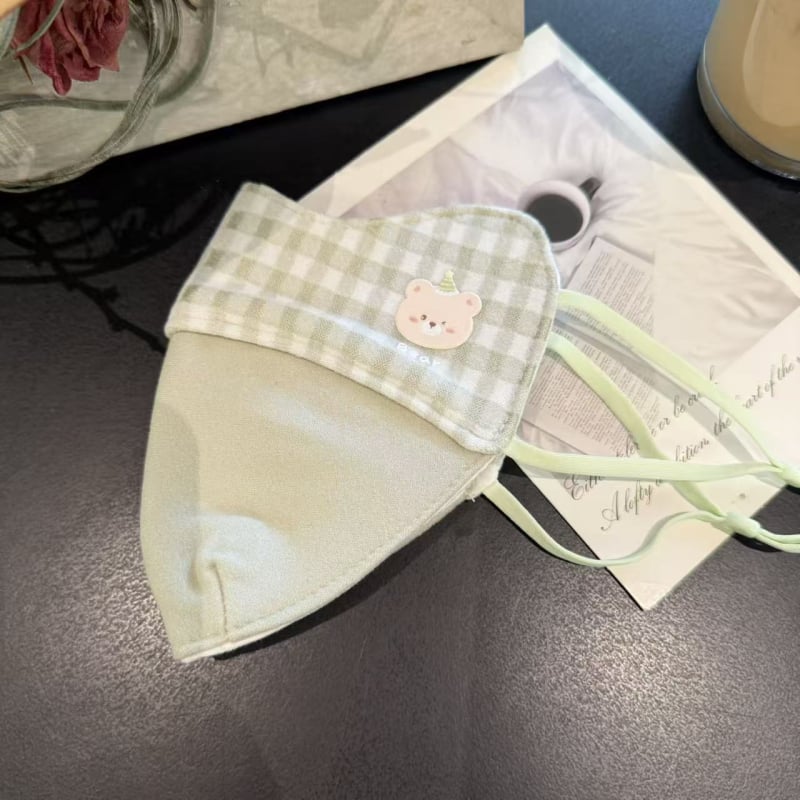 Детска топла маска за зимата, памук, клетъчен принт, карикатурен стил, с ушни ластички