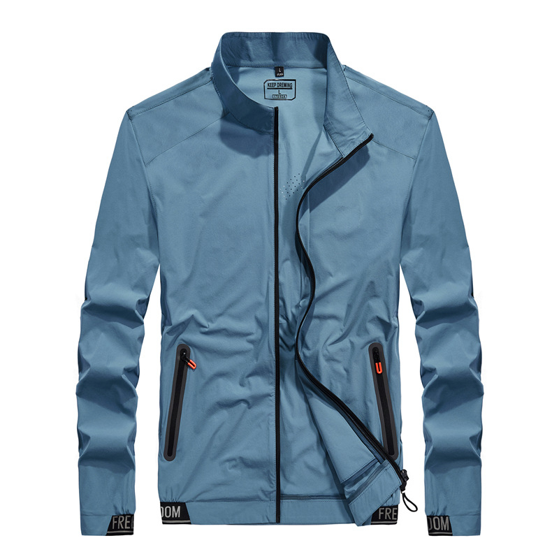 Lagana windbreaker jakna, slobodan kroj, bez kapulje, najlon tkanina, prednji zatvarač