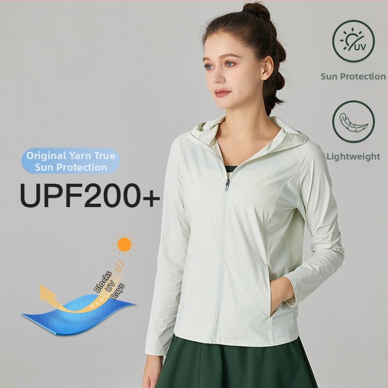 Női kültéri kapucnis széldzseki UV 50+ védelem, lélegző szövött anyag, csíkos