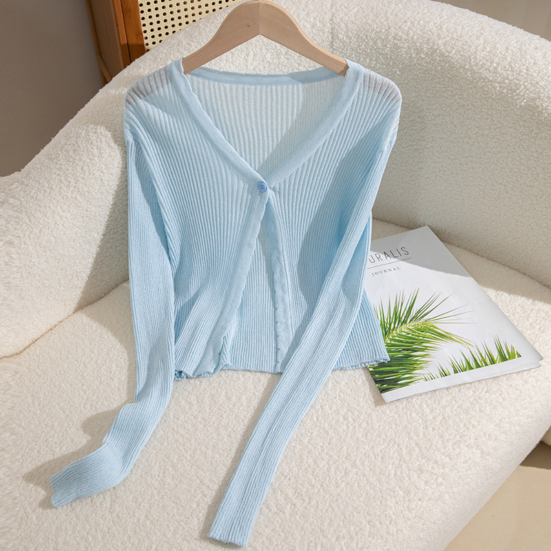 Kardigan od pletene Ice Silk, uski kroj, dugi rukavi, kratka duljina, UPF50+ zaštita od sunca