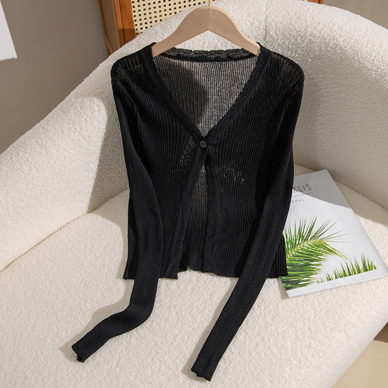 Kardigan od pletene Ice Silk, uski kroj, dugi rukavi, kratka duljina, UPF50+ zaštita od sunca
