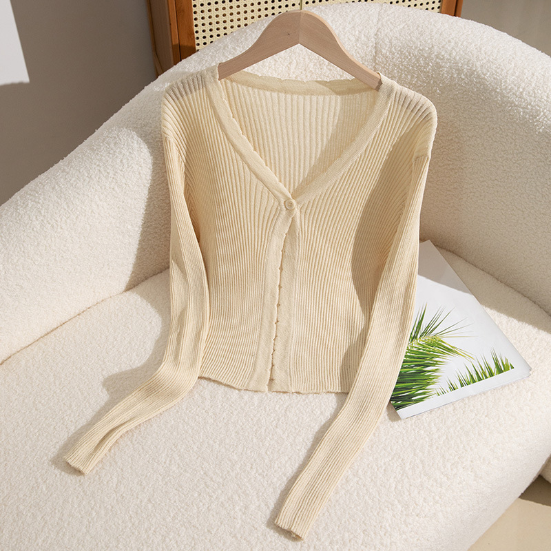 Kardigan od pletene Ice Silk, uski kroj, dugi rukavi, kratka duljina, UPF50+ zaštita od sunca