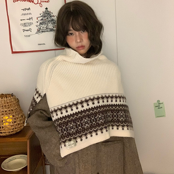 Пуловер-шал с цепка, Fair Isle стил, изкуствен кашмир, смес вълна и акрил, зима 2025