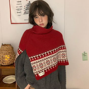 Пуловер-шал с цепка, Fair Isle стил, изкуствен кашмир, смес вълна и акрил, зима 2025
