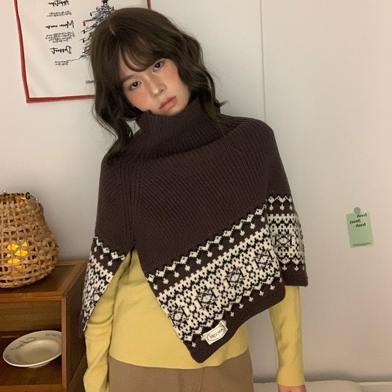 Пуловер-шал с цепка, Fair Isle стил, изкуствен кашмир, смес вълна и акрил, зима 2025