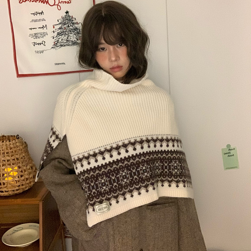Пуловер-шал с цепка, Fair Isle стил, изкуствен кашмир, смес вълна и акрил, зима 2025