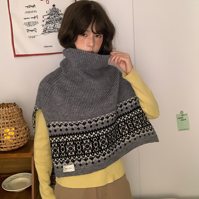 Пуловер-шал с цепка, Fair Isle стил, изкуствен кашмир, смес вълна и акрил, зима 2025