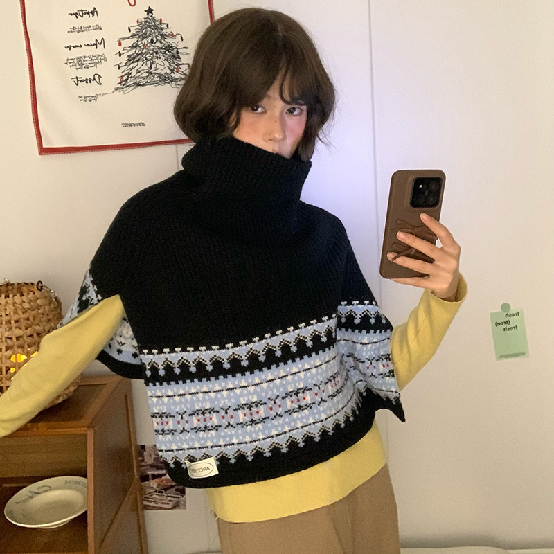 Пуловер-шал с цепка, Fair Isle стил, изкуствен кашмир, смес вълна и акрил, зима 2025