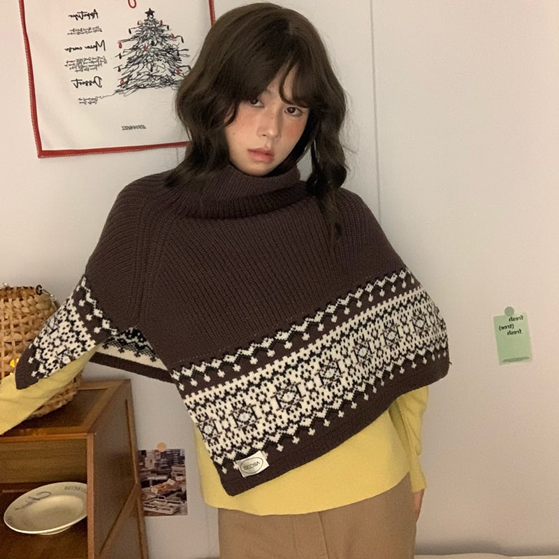 Пуловер-шал с цепка, Fair Isle стил, изкуствен кашмир, смес вълна и акрил, зима 2025