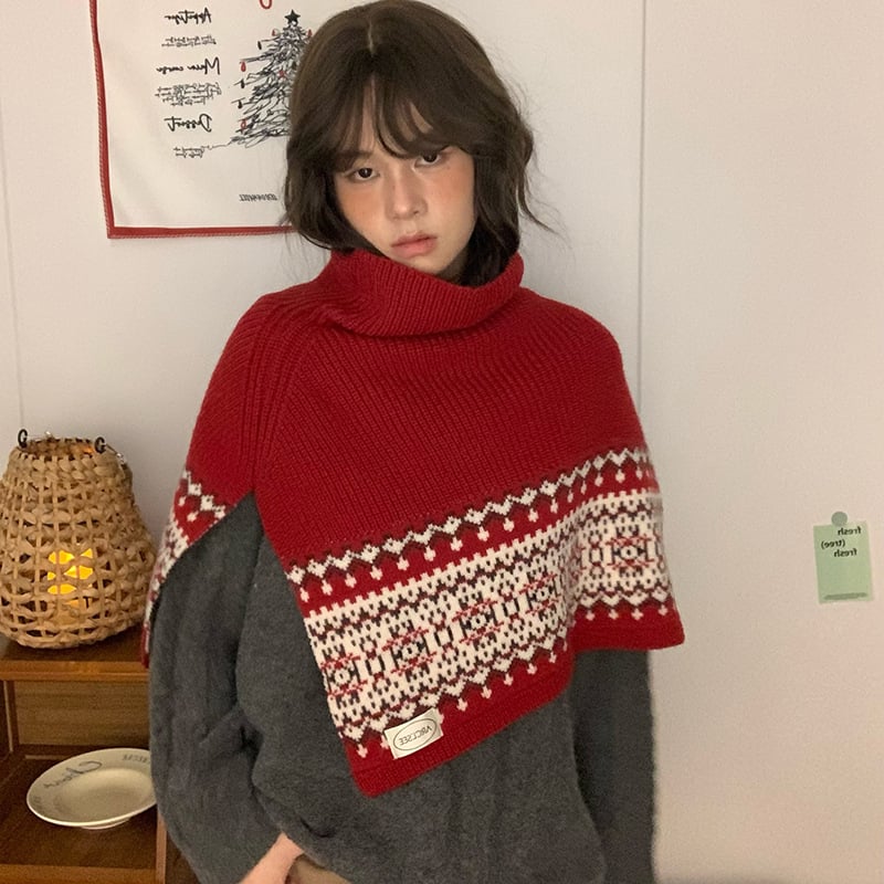 Пуловер-шал с цепка, Fair Isle стил, изкуствен кашмир, смес вълна и акрил, зима 2025