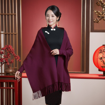 Шал за жени, едноцветен, акрил/изкуствена вълна, warp‑knit жакард, топъл за зима, пролет и есен