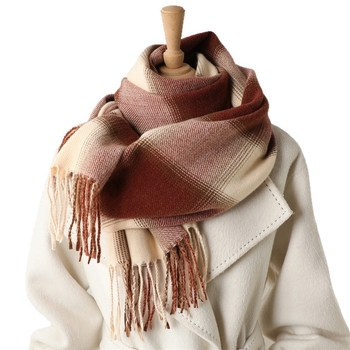 Șal în stil coreean, cu model gradient în carouri, cașmir sintetic, ciucuri, țesătură plată, fular de iarnă pentru bărbați și femei