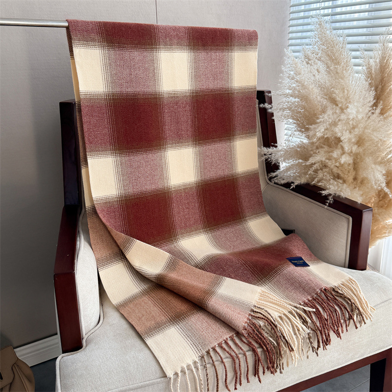 Șal în stil coreean, cu model gradient în carouri, cașmir sintetic, ciucuri, țesătură plată, fular de iarnă pentru bărbați și femei