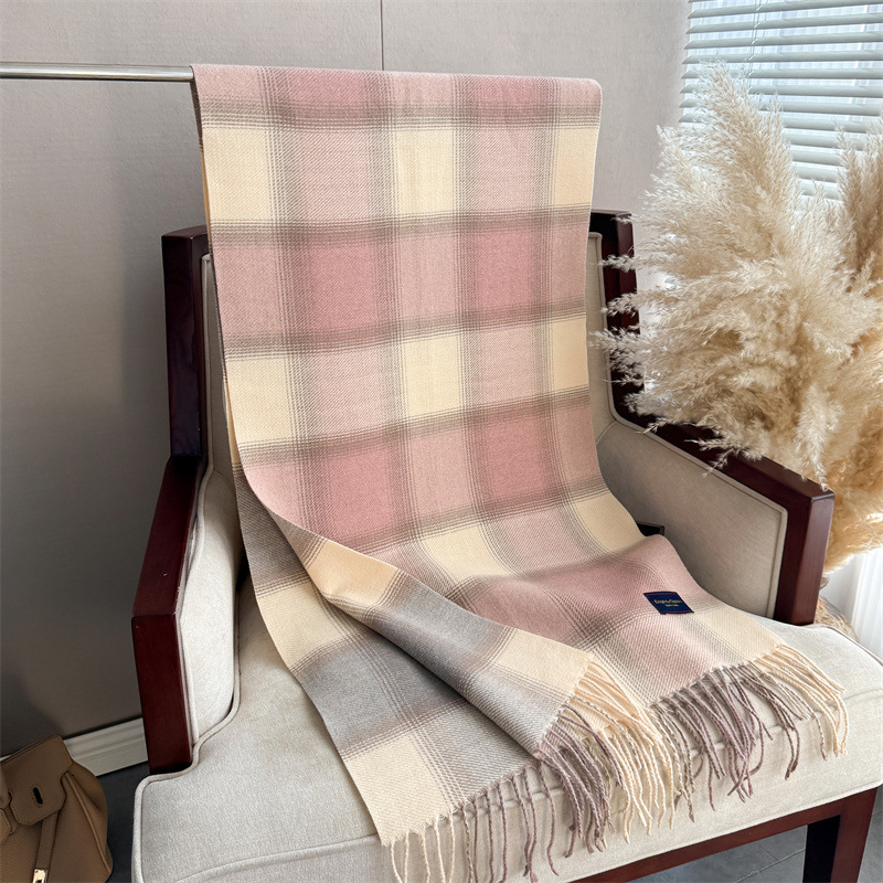 Șal în stil coreean, cu model gradient în carouri, cașmir sintetic, ciucuri, țesătură plată, fular de iarnă pentru bărbați și femei