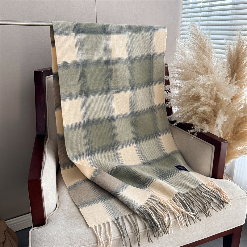 Șal în stil coreean, cu model gradient în carouri, cașmir sintetic, ciucuri, țesătură plată, fular de iarnă pentru bărbați și femei