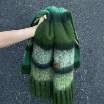 Mohair šal s prugama – dvostruka upotreba, zimska toplina, korejski stil, warp tkanje, produžena duljina