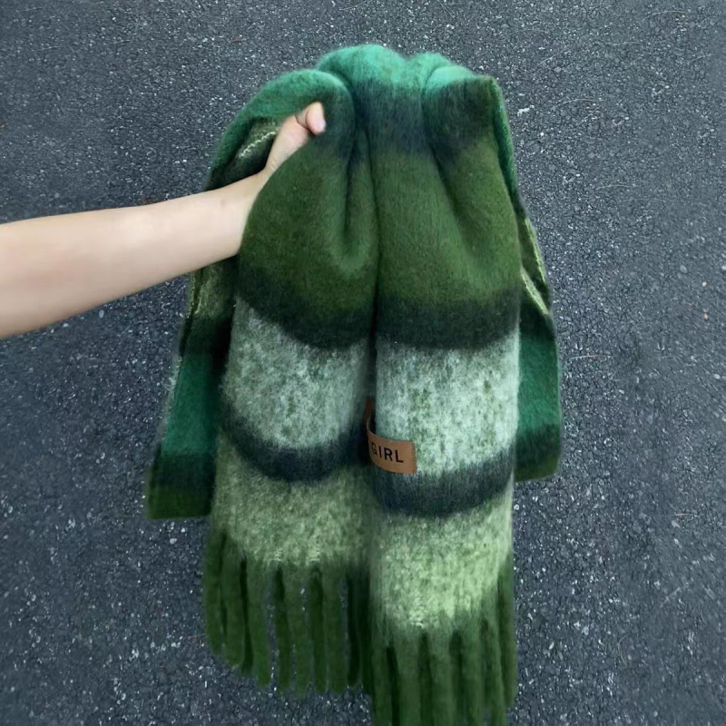 Mohair šal s prugama – dvostruka upotreba, zimska toplina, korejski stil, warp tkanje, produžena duljina