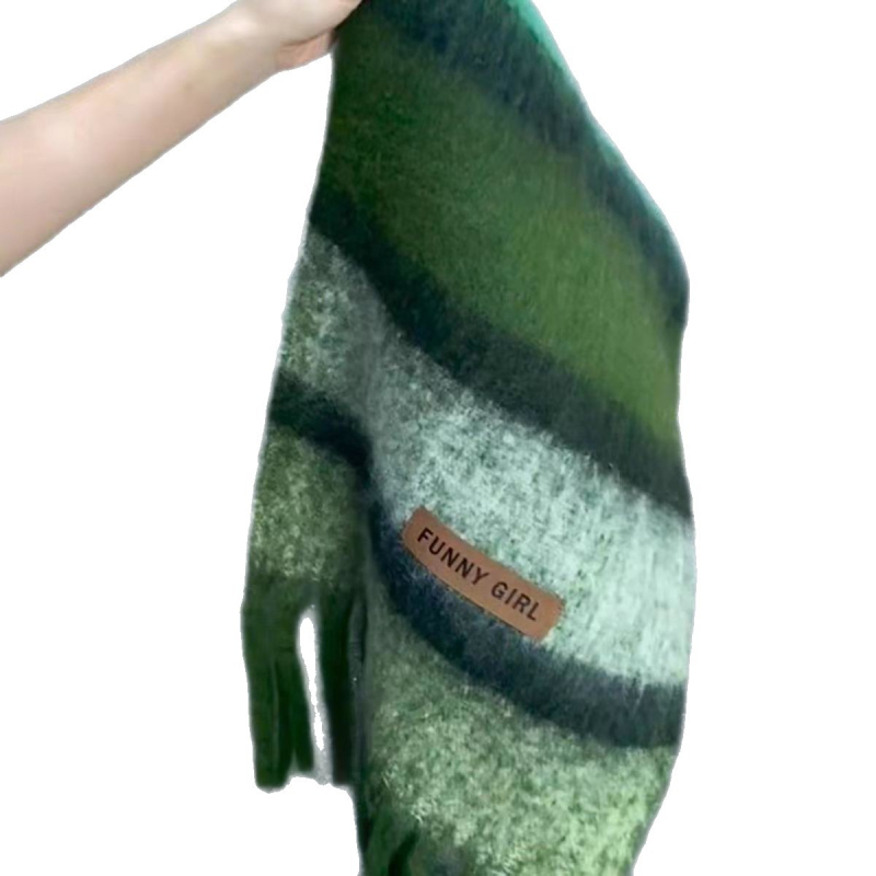 Mohair šal s prugama – dvostruka upotreba, zimska toplina, korejski stil, warp tkanje, produžena duljina