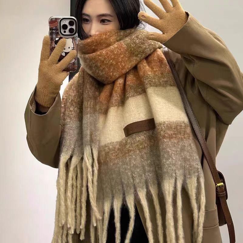 Mohair šal s prugama – dvostruka upotreba, zimska toplina, korejski stil, warp tkanje, produžena duljina