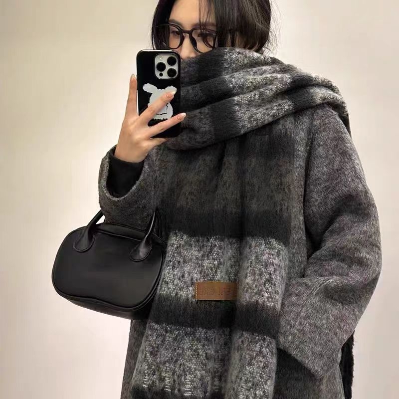 Mohair šal s prugama – dvostruka upotreba, zimska toplina, korejski stil, warp tkanje, produžena duljina